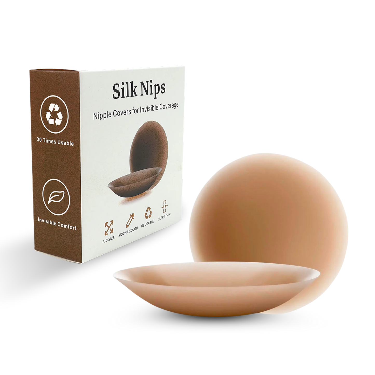 Silk Nips Luxury Silicone Nipple Covers - Reusable, Invisible, Waterproof Breast Petals Boob Covers, Adhesive Nipple Pasties Sweat-Resistant for All-Day Comfort Nipple Covers for Women (Caramel)