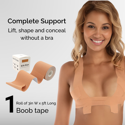 Silk Nips Boob Tape for Women - Adhesive, Waterproof, Sweat Resistant Breast Tape for A-G Cup, Premium 3-Inch Wide Body Tape (Caramel)