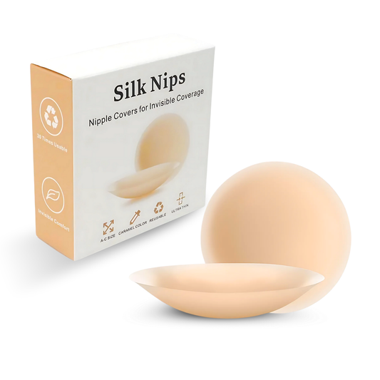 Silk Nips Luxury Silicone Nipple Covers - Reusable, Invisible, Waterproof Breast Petals Boob Covers, Adhesive Nipple Pasties Sweat-Resistant for All-Day Comfort Nipple Covers for Women (Caramel)