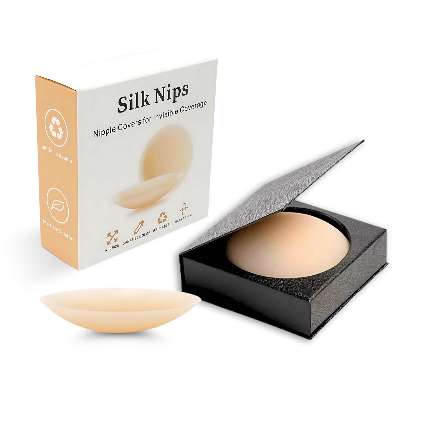 Silk Nips Luxury Silicone Nipple Covers - Reusable, Invisible, Waterproof Breast Petals Boob Covers, Adhesive Nipple Pasties Sweat-Resistant for All-Day Comfort Nipple Covers for Women (Caramel)