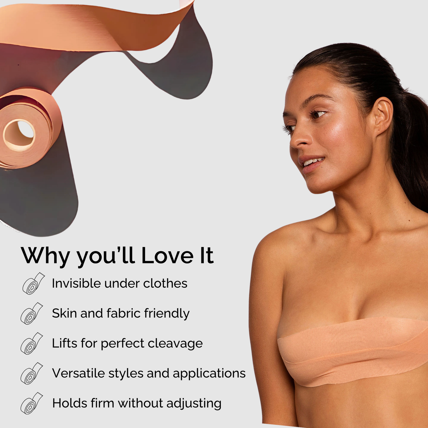Silk Nips Boob Tape for Women - Adhesive, Waterproof, Sweat Resistant Breast Tape for A-G Cup, Premium 3-Inch Wide Body Tape (Caramel)
