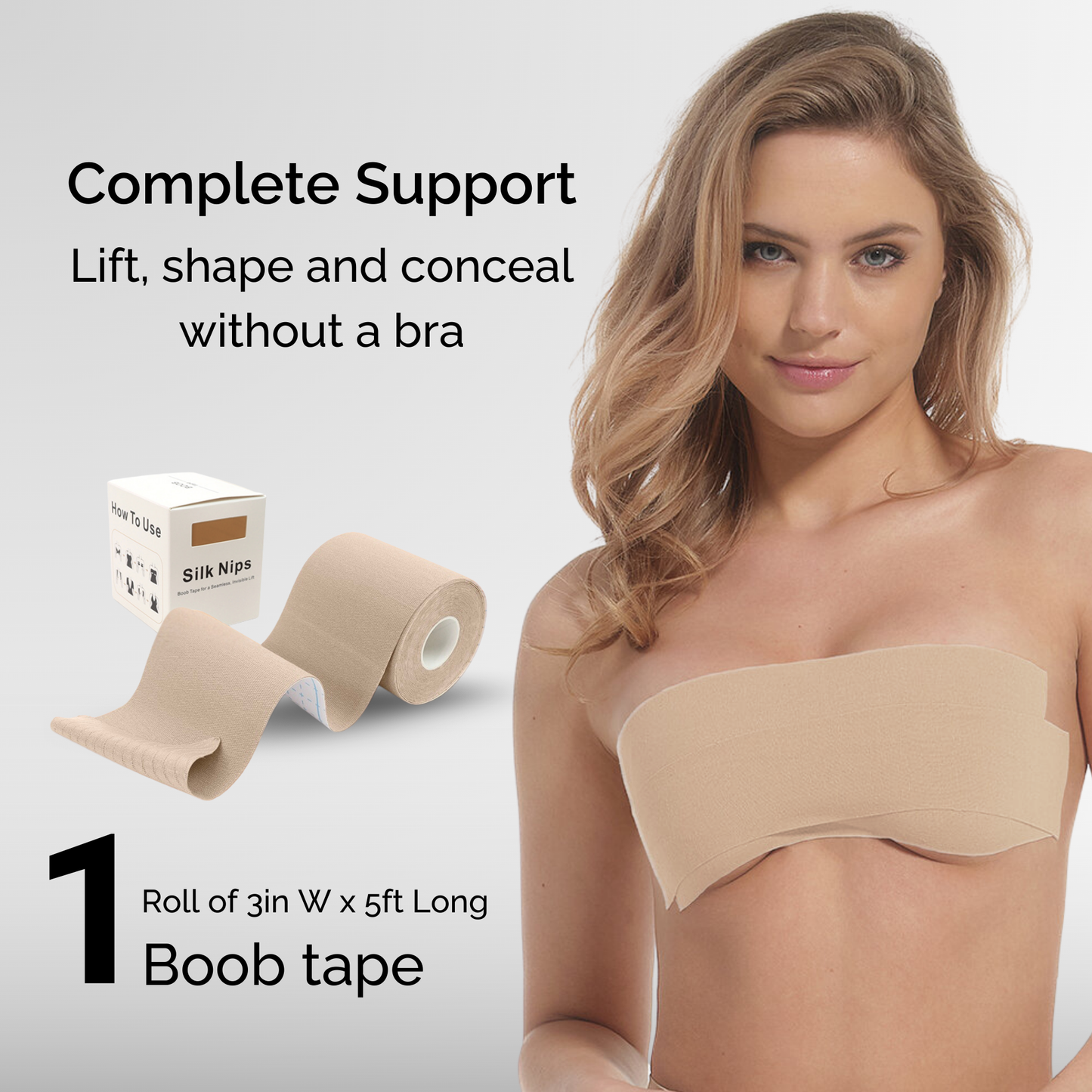 Silk Nips Boob Tape for Women - Adhesive, Waterproof, Sweat Resistant Breast Tape for A-G Cup, Premium 3-Inch Wide Body Tape (Creme)