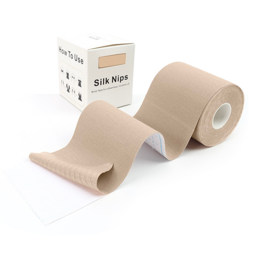 Silk Nips Boob Tape for Women - Adhesive, Waterproof, Sweat Resistant Breast Tape for A-G Cup, Premium 3-Inch Wide Body Tape (Creme)