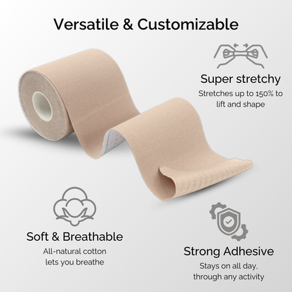Silk Nips Boob Tape for Women - Adhesive, Waterproof, Sweat Resistant Breast Tape for A-G Cup, Premium 3-Inch Wide Body Tape (Creme)