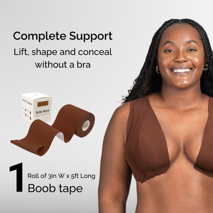Silk Nips Boob Tape for Women - Adhesive, Waterproof, Sweat Resistant Breast Tape for A-G Cup, Premium 3-Inch Wide Body Tape (Mocha)