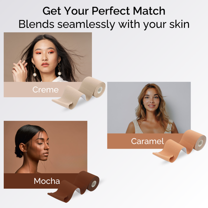 Silk Nips Boob Tape for Women - Adhesive, Waterproof, Sweat Resistant Breast Tape for A-G Cup, Premium 3-Inch Wide Body Tape (Mocha)