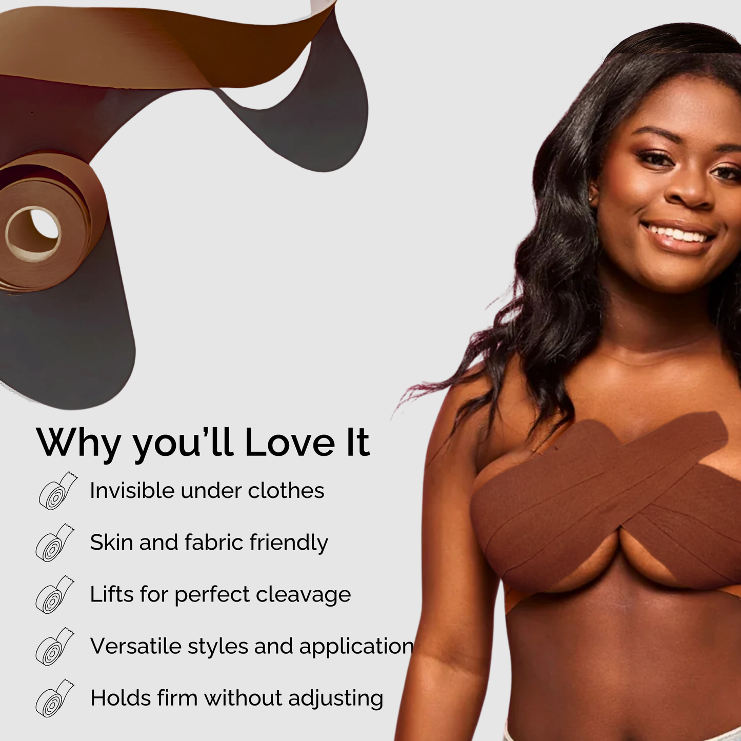 Silk Nips Boob Tape for Women - Adhesive, Waterproof, Sweat Resistant Breast Tape for A-G Cup, Premium 3-Inch Wide Body Tape (Mocha)