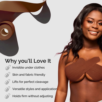 Silk Nips Boob Tape for Women - Adhesive, Waterproof, Sweat Resistant Breast Tape for A-G Cup, Premium 3-Inch Wide Body Tape (Mocha)